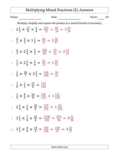 The Multiplying Proper, Improper and Mixed Fractions (3 Factors) (E) Math Worksheet Page 2