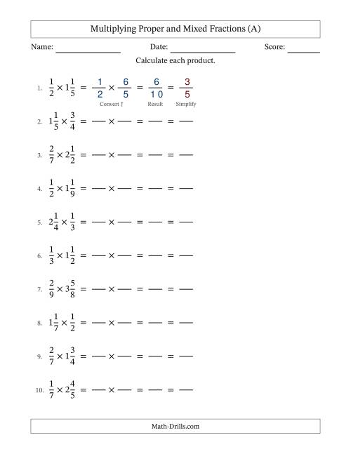 The Multiplying Fractions and Mixed Fractions (All) Math Worksheet
