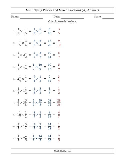 The Multiplying Fractions and Mixed Fractions (All) Math Worksheet Page 2