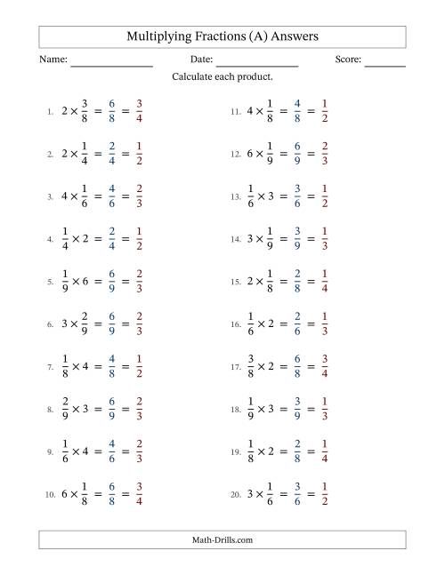 The Multiplying Fractions by Whole Numbers (A) Math Worksheet Page 2