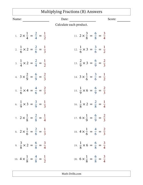 The Multiplying Proper Fractions and Whole Numbers with All Simplification (Fillable) (B) Math Worksheet Page 2