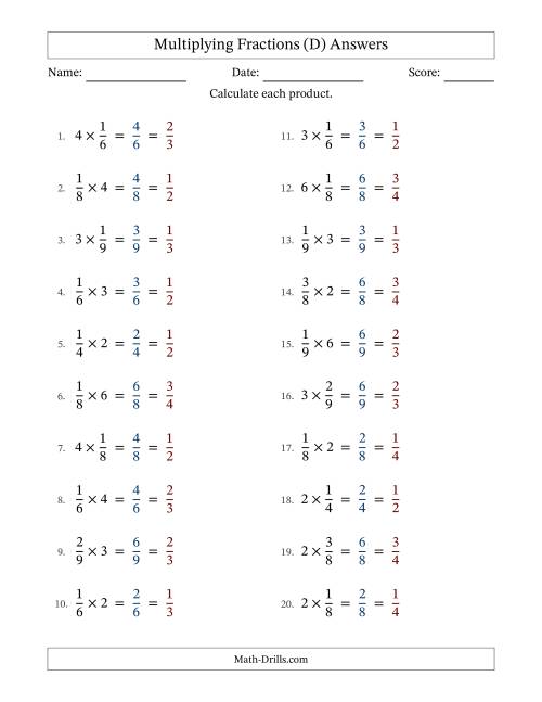 The Multiplying Fractions by Whole Numbers (D) Math Worksheet Page 2