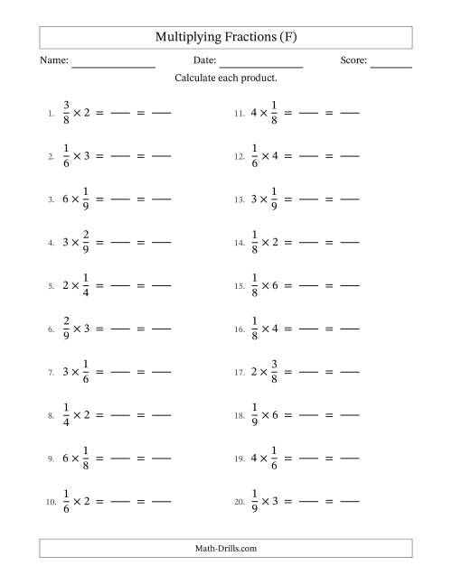 The Multiplying Fractions by Whole Numbers (F) Math Worksheet