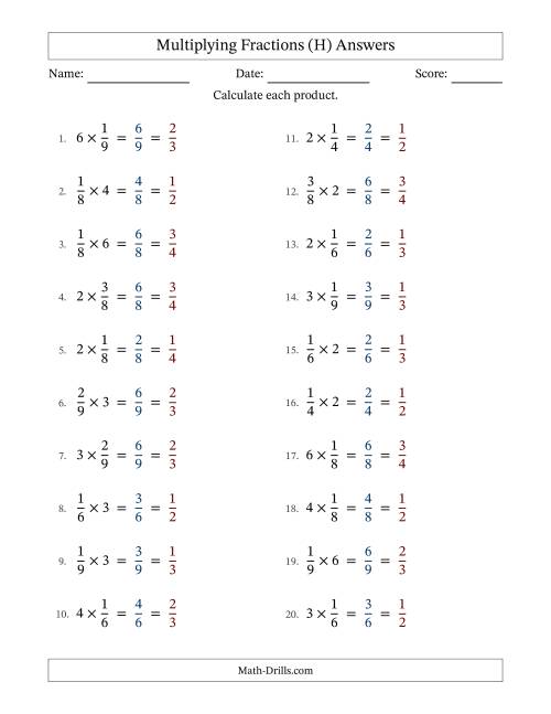 The Multiplying Fractions by Whole Numbers (H) Math Worksheet Page 2