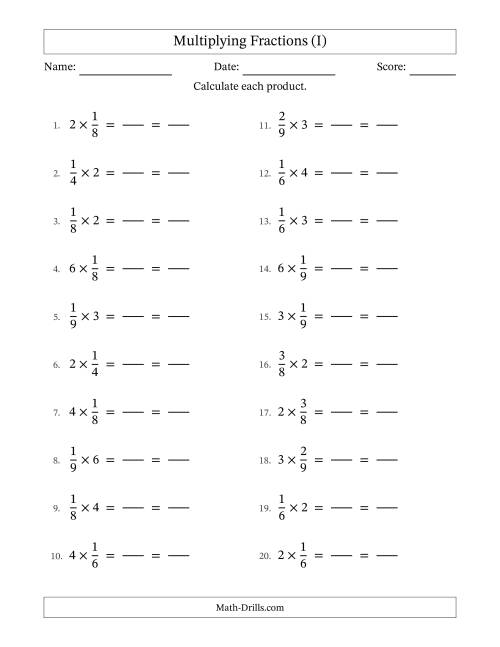 The Multiplying Proper Fractions and Whole Numbers with All Simplifying (Fillable) (I) Math Worksheet