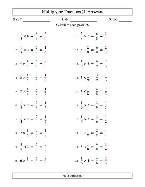 The Multiplying Fractions by Whole Numbers (J) Math Worksheet Page 2