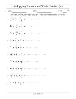 Multiplying Proper and Improper Fractions and Whole Numbers (3 Factors)