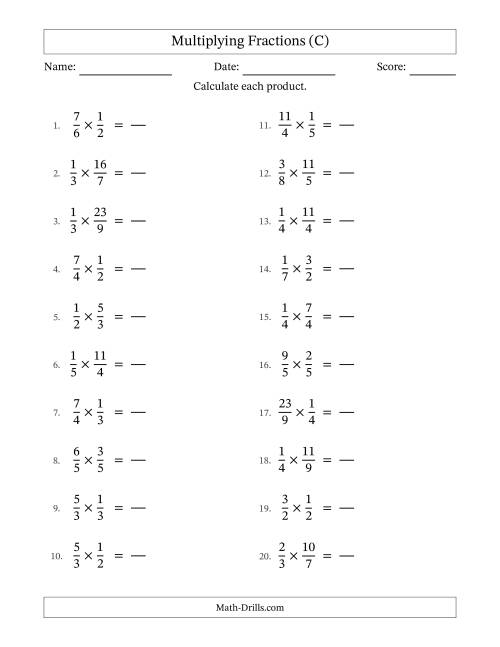 The Multiplying Proper and Improper Fractions (No Simplifying) (C) Math Worksheet