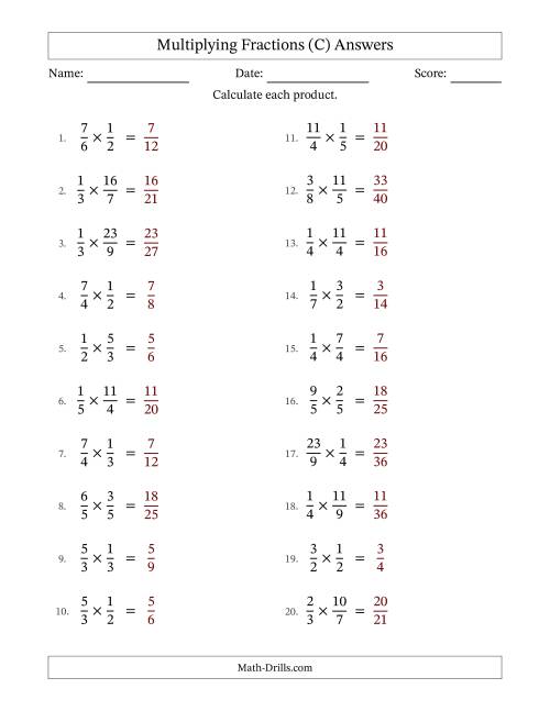 The Multiplying Proper and Improper Fractions (No Simplifying) (C) Math Worksheet Page 2