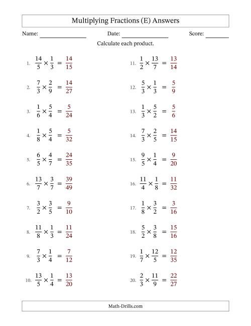 The Multiplying Proper and Improper Fractions (No Simplifying) (E) Math Worksheet Page 2