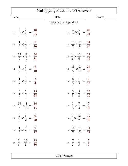 The Multiplying Proper and Improper Fractions (No Simplifying) (F) Math Worksheet Page 2