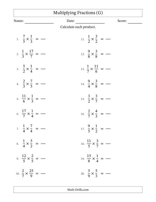 The Multiplying Proper and Improper Fractions (No Simplifying) (G) Math Worksheet