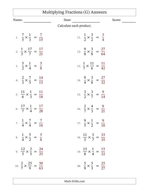 The Multiplying Proper and Improper Fractions (No Simplifying) (G) Math Worksheet Page 2