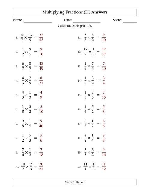 The Multiplying Proper and Improper Fractions (No Simplifying) (H) Math Worksheet Page 2