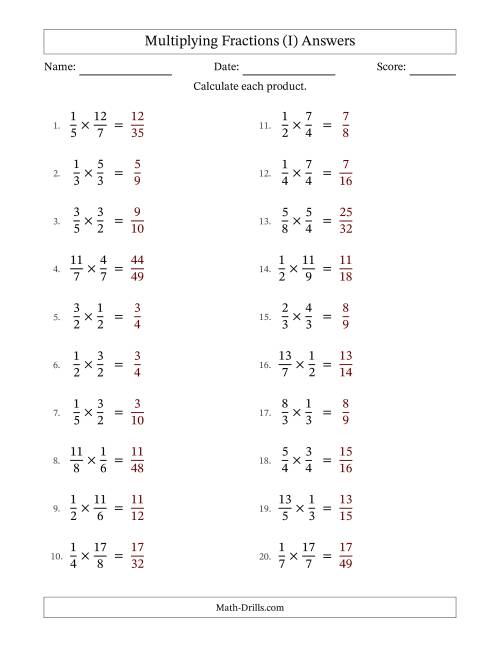 The Multiplying Proper and Improper Fractions (No Simplifying) (I) Math Worksheet Page 2