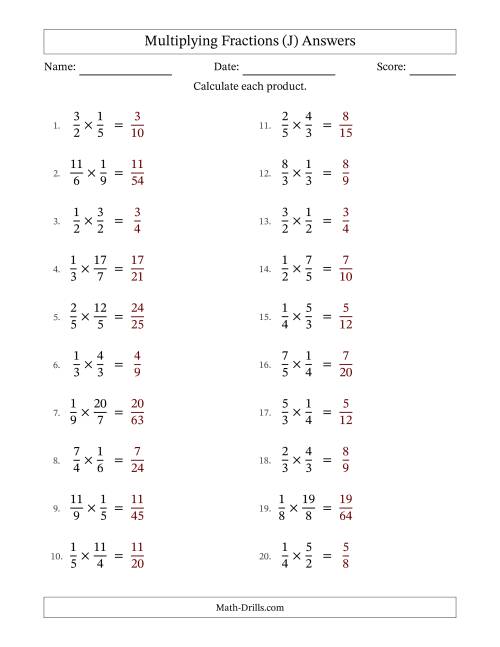 The Multiplying Proper and Improper Fractions (No Simplifying) (J) Math Worksheet Page 2