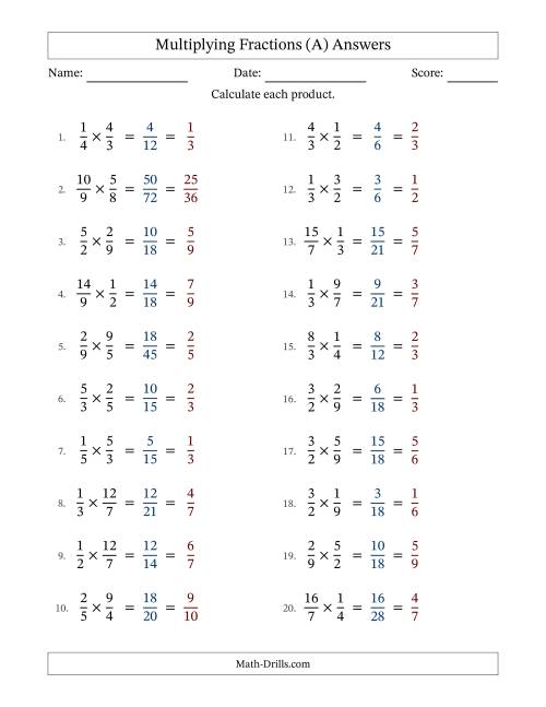 The Multiplying Proper and Improper Fractions (All Simplifying) (A) Math Worksheet Page 2