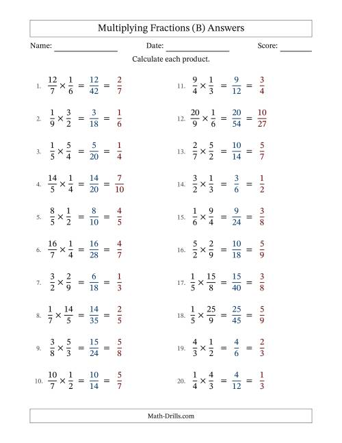 The Multiplying Proper and Improper Fractions (All Simplifying) (B) Math Worksheet Page 2