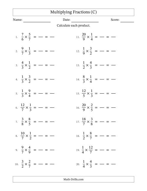 The Multiplying Proper and Improper Fractions (All Simplifying) (C) Math Worksheet