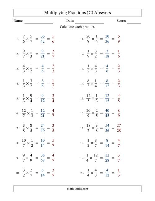 The Multiplying Proper and Improper Fractions (All Simplifying) (C) Math Worksheet Page 2
