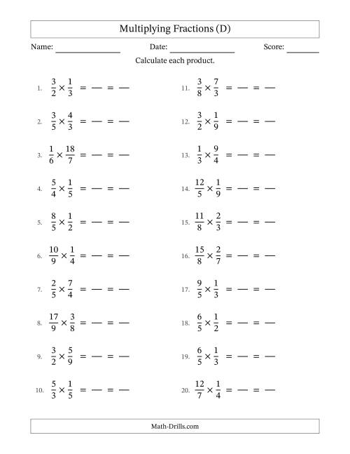 The Multiplying Proper and Improper Fractions (All Simplifying) (D) Math Worksheet