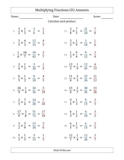 The Multiplying Proper and Improper Fractions (All Simplifying) (D) Math Worksheet Page 2