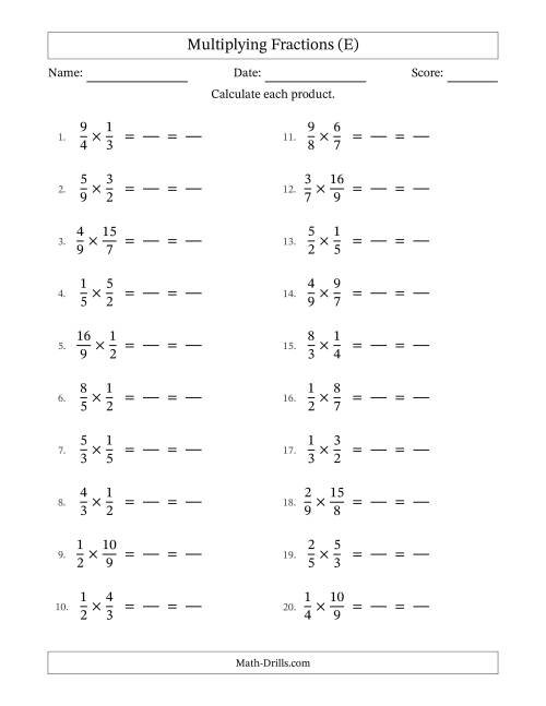 The Multiplying Proper and Improper Fractions (All Simplifying) (E) Math Worksheet
