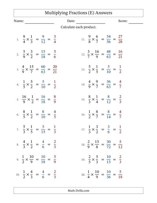 The Multiplying Proper and Improper Fractions (All Simplifying) (E) Math Worksheet Page 2