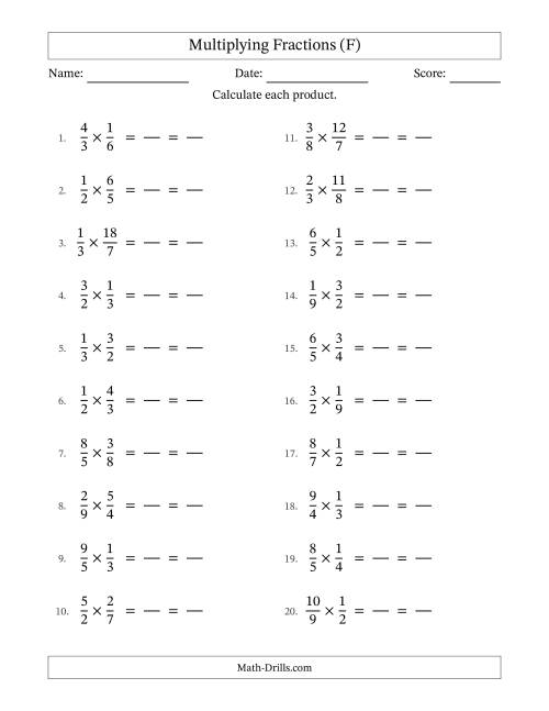 The Multiplying Proper and Improper Fractions (All Simplifying) (F) Math Worksheet