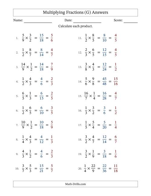 The Multiplying Proper and Improper Fractions (All Simplifying) (G) Math Worksheet Page 2