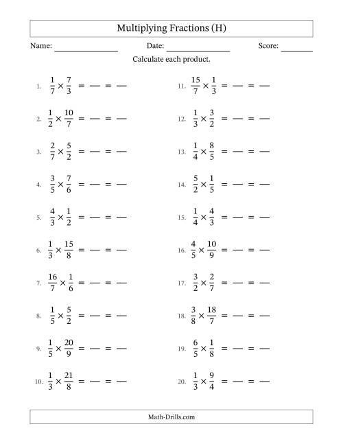 The Multiplying Proper and Improper Fractions (All Simplifying) (H) Math Worksheet