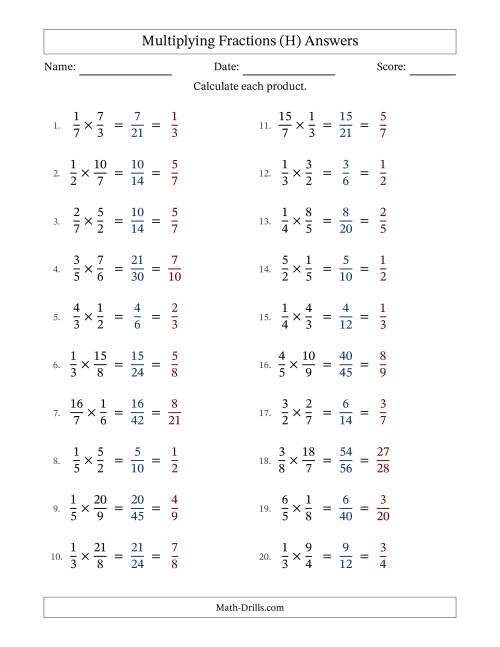 The Multiplying Proper and Improper Fractions (All Simplifying) (H) Math Worksheet Page 2