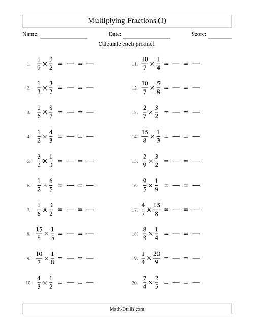The Multiplying Proper and Improper Fractions (All Simplifying) (I) Math Worksheet