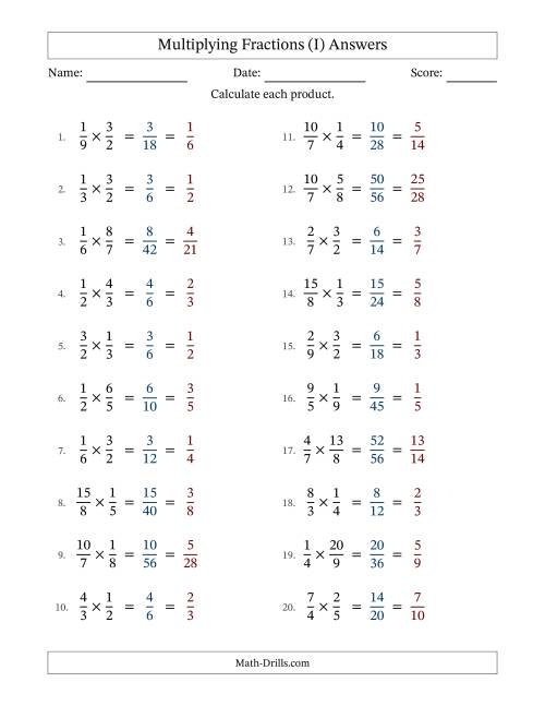 The Multiplying Proper and Improper Fractions (All Simplifying) (I) Math Worksheet Page 2
