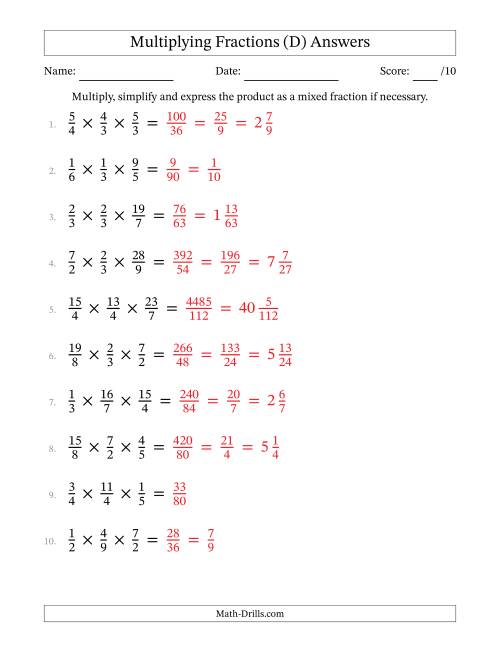 The Multiplying 3 Proper and Improper Fractions (D) Math Worksheet Page 2