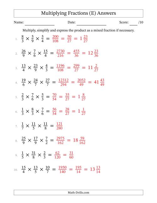 The Multiplying 3 Proper and Improper Fractions (E) Math Worksheet Page 2