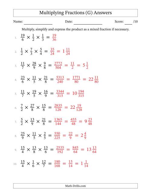 The Multiplying 3 Proper and Improper Fractions (G) Math Worksheet Page 2