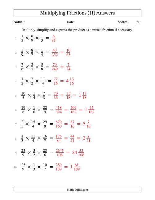 The Multiplying 3 Proper and Improper Fractions (H) Math Worksheet Page 2