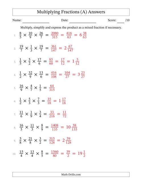 The Multiplying 3 Proper and Improper Fractions (All) Math Worksheet Page 2