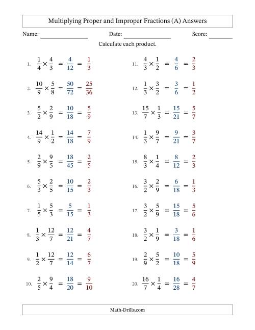 The Multiplying Proper and Improper Fractions (All Simplifying) (All) Math Worksheet Page 2