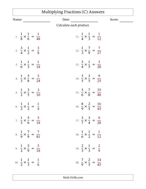The Multiplying 2 Proper Fractions (No Simplifying) (C) Math Worksheet Page 2