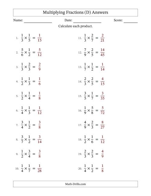 The Multiplying 2 Proper Fractions (No Simplifying) (D) Math Worksheet Page 2