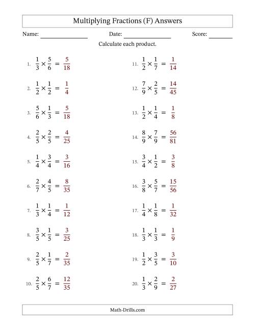The Multiplying 2 Proper Fractions (No Simplifying) (F) Math Worksheet Page 2