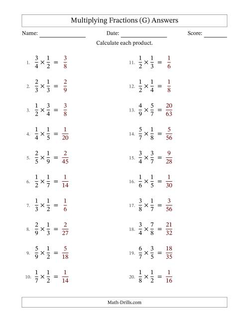 The Multiplying 2 Proper Fractions (No Simplifying) (G) Math Worksheet Page 2
