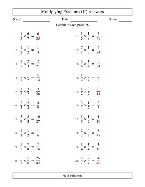 The Multiplying 2 Proper Fractions (No Simplifying) (H) Math Worksheet Page 2