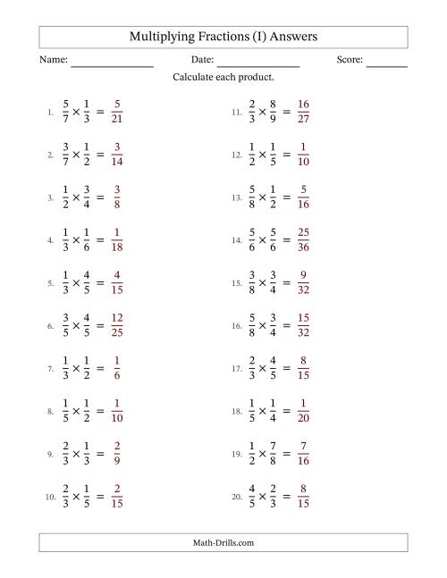 The Multiplying 2 Proper Fractions (No Simplifying) (I) Math Worksheet Page 2