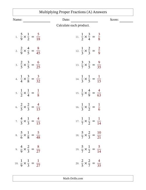 The Multiplying 2 Proper Fractions (No Simplifying) (All) Math Worksheet Page 2