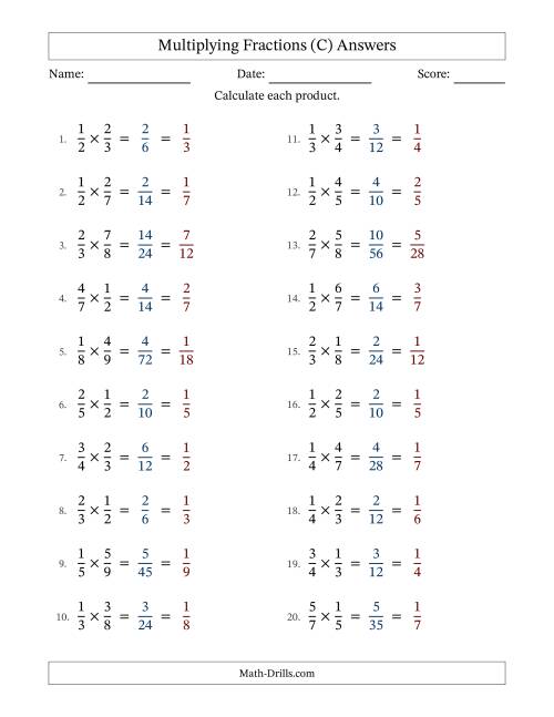 The Multiplying 2 Proper Fractions (With Simplifying) (C) Math Worksheet Page 2