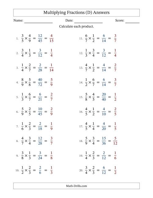 The Multiplying 2 Proper Fractions (With Simplifying) (D) Math Worksheet Page 2