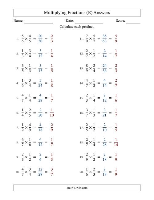 The Multiplying 2 Proper Fractions (With Simplifying) (E) Math Worksheet Page 2